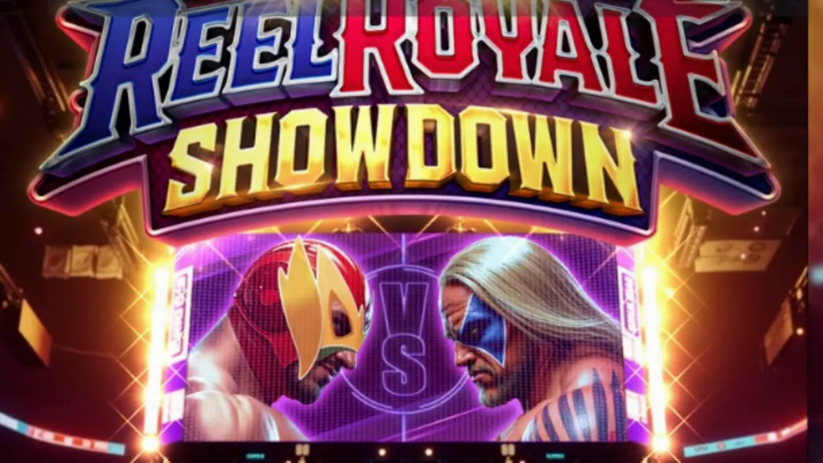 Reel Royale Showdown রেসলিং থিমযুক্ত স্লট গেমের দৃশ্য